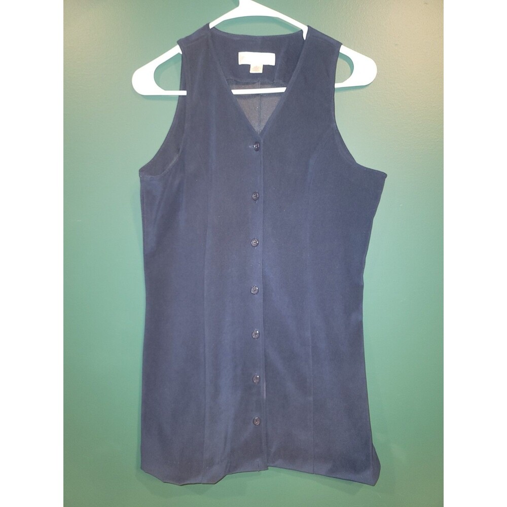 90s Petite Sophisticate Navy Blue Button Up Sleeveless Dress Womens Size 6